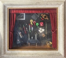Diorama Rare Vitrine Boite Magicien Miniature Cabinet de curiosité Spectacle