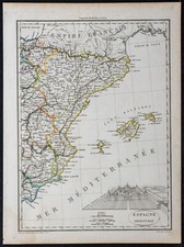 1812 - Espagne orientale - Carte géographique ancienne - Lapie - Îles Baléares