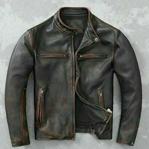 Blouson cuir moto vintage - en,
