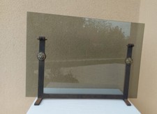 Pare feu de cheminée en verre et têtes de lion laiton bronze  70s