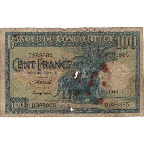 Billet congo belge 100 - congo, belge,