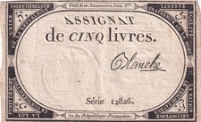 5 Livres 10 Brumaire An II (31.10.1793) - Sign. Blanche - Série 12826