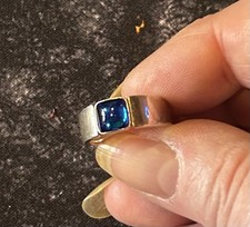 TRÈS JOLIE BAGUE MIXTE EN ARGENT ET PIERRE BLEUE T49 