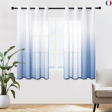 MRTREES 2 Pièces Rideaux Voilage Blanc et Lac Bleu Dégradée 140x145cm Voilages I