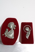 Cadre figurine en étain "Petite fille et son chat " Et "Femme et son enfant"