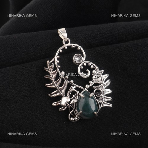 Pendentif poire agate mousse - pendentif,