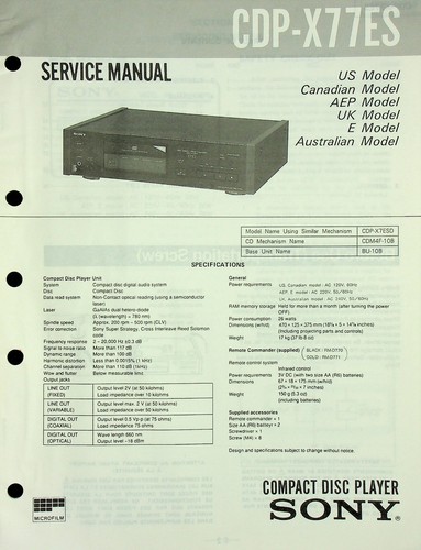 Service manual sony cdp x77es - manual, cdp-x77es