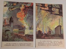 Lot de 2 CPA Bombardements par Aviation Anglaise, WW1 Illustration Propagande 