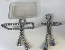 Set Porte Savon , Porte Verre Corde En Métal Argenté  ( Verre Manquant)