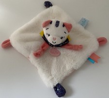 ?EXCELLENT ÉTAT Doudou Plat Mouchoir Chat Pollen  BABY NAT Babynat Rose Blanc