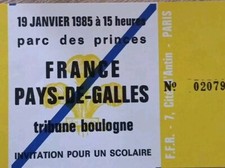 Billet Match Rugby Tournoi 5 Nations FRANCE-GALLES 1985 Au Parc Des Princes...