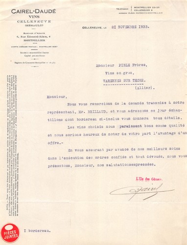 Facture 1933 cairel daude a - ,