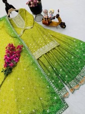 Pakistanais Vert Sharara Prêt à Porter Costumes Mariage Indien Fête 3 Pièce Robe