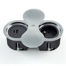 Bloc prises inox brossé à