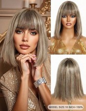 Perruque Naturelle Brune Blond Foncé Coupé Au Carré Wig Cheveux Humains 25cm