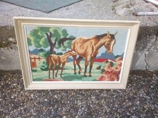 canevas vintage a décor de chevaux encadré