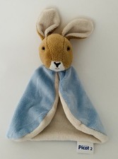 🌟🐰Doudou Plat Mouchoir Picot 2 Lapin Marron beige Bleu