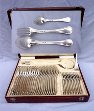 French Sterling Silver Thread Flatware 37 Pieces 12 Pl Setting Mono ES Boxed 19C