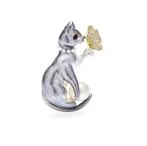 Broche bijou mignon chat gris - bijou,
