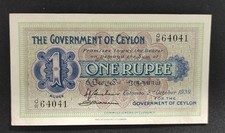 Rare Ceylan (Sri Lanka) Billet de 1 Rupée type 1917 du 02/10/1939 Pick-16 SUP