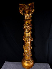 Colonne ancienne 18 siècle XVIII en bois sculpté doré sculpture tête de mascaron