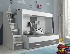Lit Superposé Enfant 90X200Cm Blanc Gris Brillant