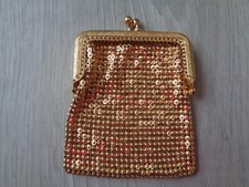 BOURSE PORTE MONNAIE AUMONIERE VINTAGE MAILLE METAL DORE ANNEE 1970