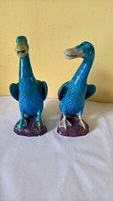 Anciennes statuettes No 124 canards porcelaine chinoise bleues 1950