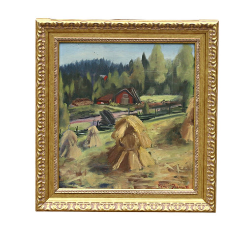 Paysage avec ferme huile - avec,