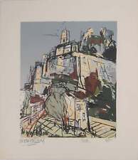 Michel-Marie POULAIN : Le village d'Eze, Lithographie originale signée