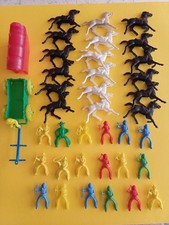 18 figurines plastique cowboys indiens chevaux chariot Jouets BAZAR années 60