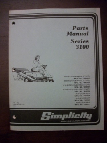 Simplicity parts manual - simplicity, series