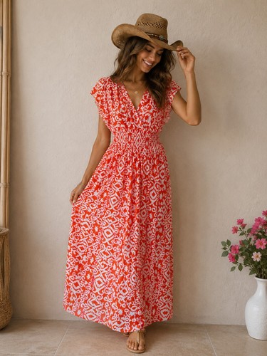 Robe longue femme orange - robe, &