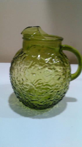 Vintage green glass carafe - green,