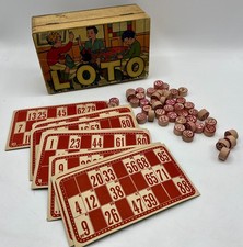 Jeu de Loto/Bingo "rouge" en bois des années 1950 - Complet et très bon état