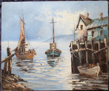 Tableau Marine - Peinture huile au couteau - signé Florence - XX e -