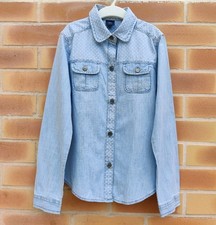 Chemise fille coton bleu À Pois effet denim GAP 8/9 ans cintrée très bon état