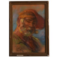 pastel portrait de pécheur par Louis Fortuney 1917