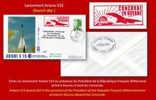 ARIANE V15 launch ESA Cnes KOUROU Silk Space cover Red mark CONCORDE Rare !!!