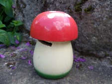 ANCIENNE TIRELIRE CHAMPIGNON EN BOIS PEINT - ANNÉES 50/60 - VINTAGE