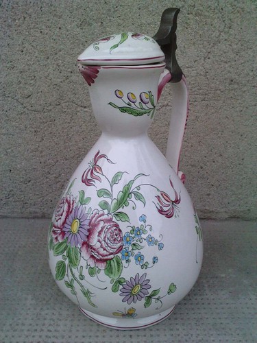 Pichet couvert faience decor - pichet,