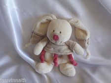 Doudou lapin hochet écru, beige, grenat,  Nicotoy