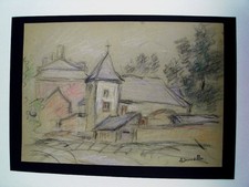 SOURDILLON Berthe- "L'EGLISE DU VILLAGE" (06) CRAYON / TECHNIQUE MIXTE - BS8 BIS