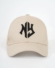 Casquette Beige Brodé NY New York Polyester Réglable Femme Homme Courbé Mode