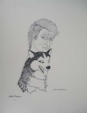 Jean MARAIS : Autoportrait au Husky, Lithographie signée