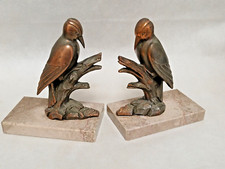 Superbe paire de serre-livres Régule et marbre Forme oiseau Pivert? sur branche
