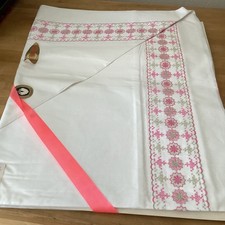 Draps en coton vintage neuf 220 par 310  Gallon au point de croix rose et vert