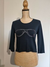 SONIA RYKIEL VINTAGE GRANDE LIGNE : SUPERBE TEE SHIRT CROP TOP LUNETTES STRASS 
