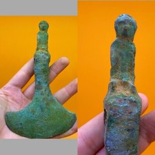 SUPERBE RARE ANCIENNE HACHE ROMAINE EN BRONZE RARE FIGURINE TERMINAL