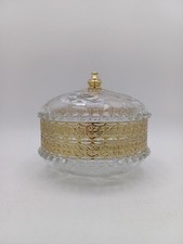 Bonbonnière / Vide-poche en Verre et Laiton à Décor Floral